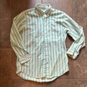 Vintage John Weitz Green and White Striped Men's Shirt 16-32/33